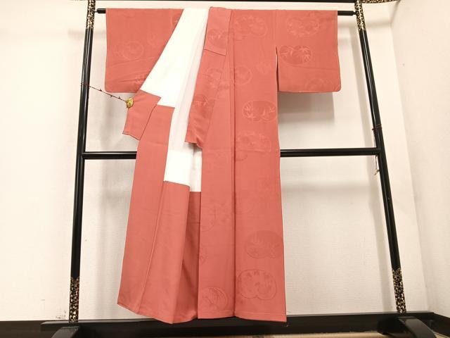 平和屋着物●上質な色無地　草花地紋　浅緋色　正絹　逸品　未使用　AABD4472ph