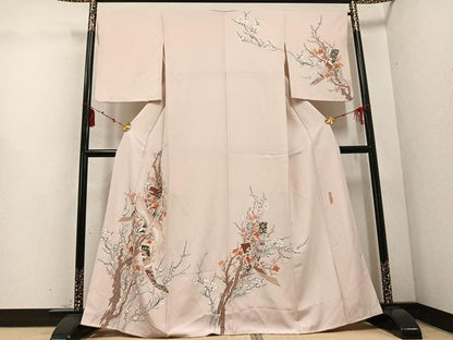 平和屋着物●訪問着 作家物 群れ鶴花鳥文 正絹 逸品 AABD4474ph