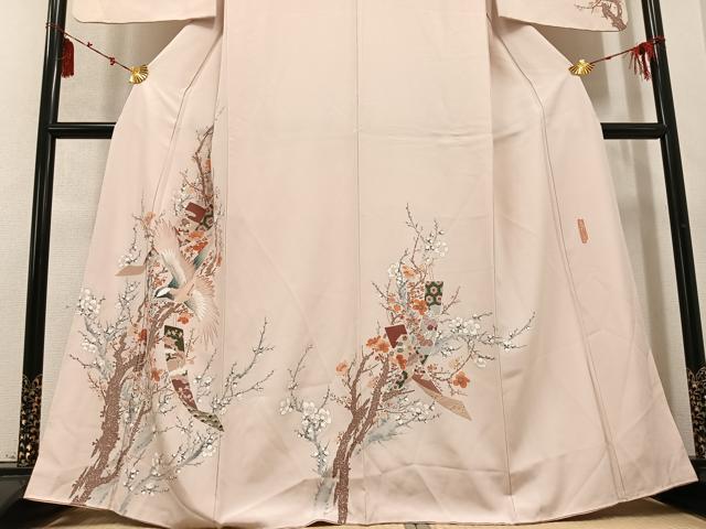 平和屋着物●訪問着 作家物 群れ鶴花鳥文 正絹 逸品 AABD4474ph