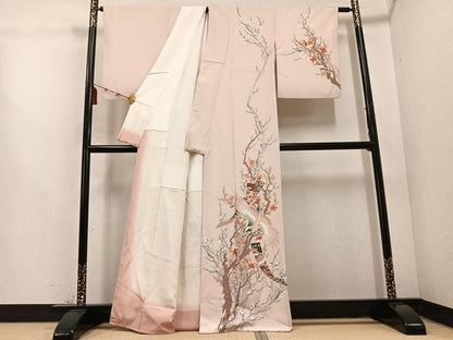 平和屋着物●訪問着 作家物 群れ鶴花鳥文 正絹 逸品 AABD4474ph