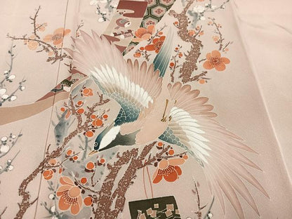 平和屋着物●訪問着 作家物 群れ鶴花鳥文 正絹 逸品 AABD4474ph