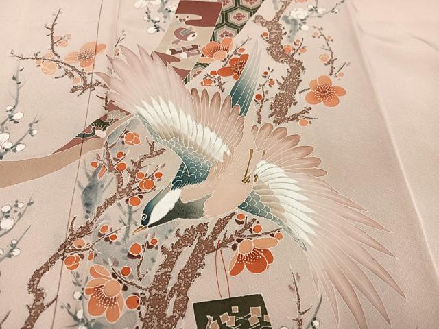 平和屋着物●訪問着 作家物 群れ鶴花鳥文 正絹 逸品 AABD4474ph
