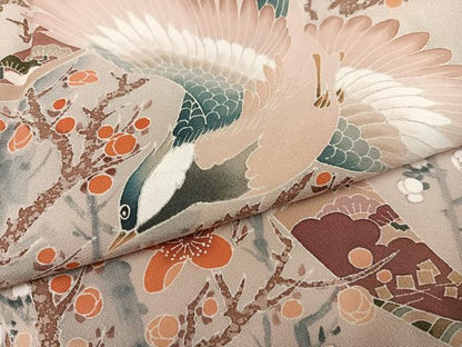 平和屋着物●訪問着 作家物 群れ鶴花鳥文 正絹 逸品 AABD4474ph