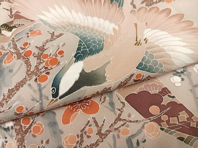 平和屋着物●訪問着 作家物 群れ鶴花鳥文 正絹 逸品 AABD4474ph
