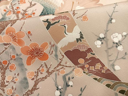 平和屋着物●訪問着 作家物 群れ鶴花鳥文 正絹 逸品 AABD4474ph