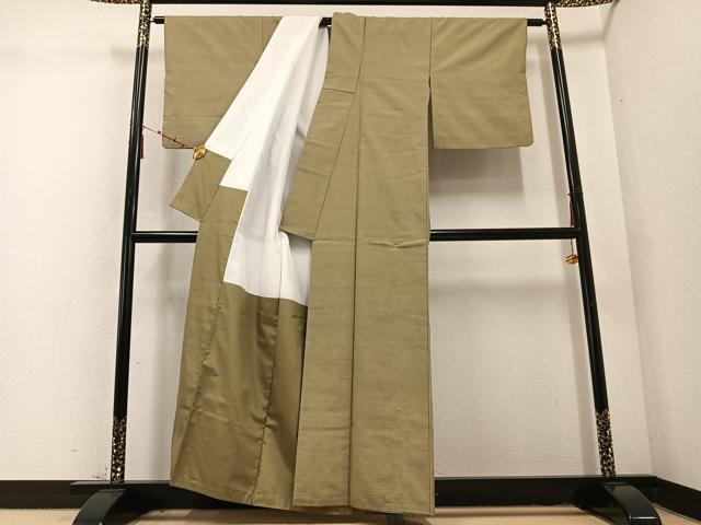 平和屋着物●上質な紬 色無地 油色 正絹 逸品 AABD4475ph