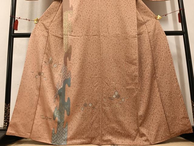 平和屋着物●訪問着　刺繍　亀甲草花文　金彩　正絹　逸品　AABD4476ph