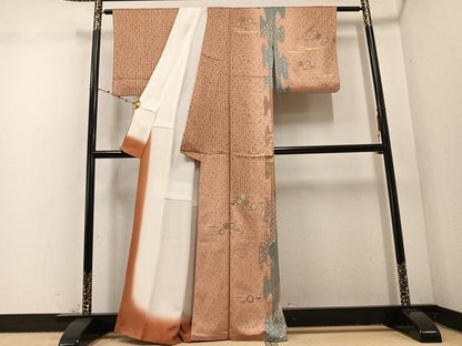 平和屋着物●訪問着　刺繍　亀甲草花文　金彩　正絹　逸品　AABD4476ph