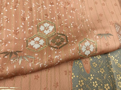 平和屋着物●訪問着　刺繍　亀甲草花文　金彩　正絹　逸品　AABD4476ph