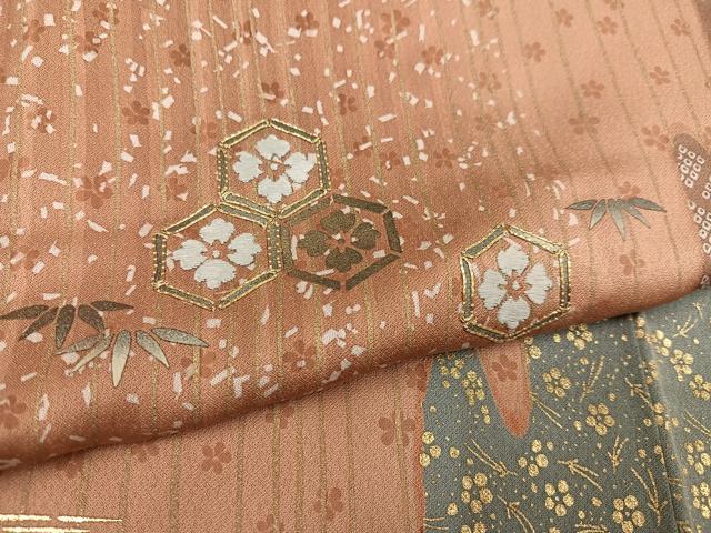 平和屋着物●訪問着　刺繍　亀甲草花文　金彩　正絹　逸品　AABD4476ph