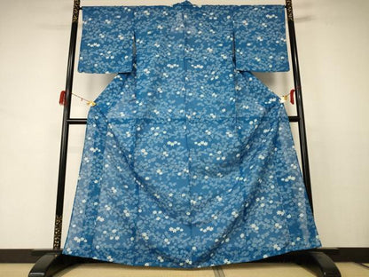 平和屋着物＊夏物 小紋 絽 草花文 洗える着物 AABD4488jd