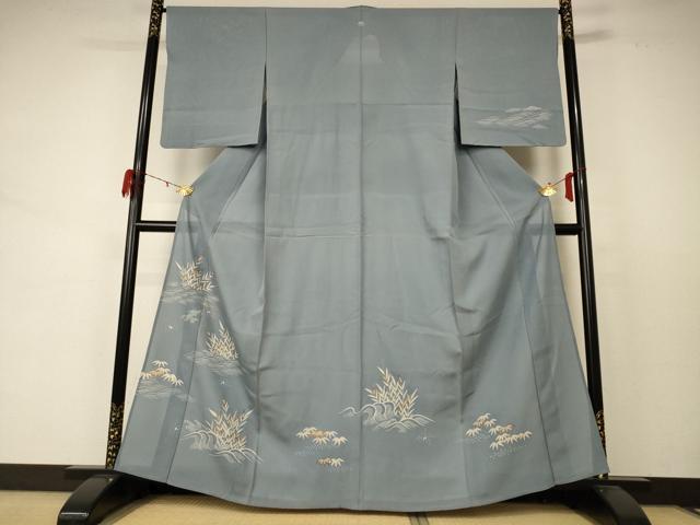 平和屋着物＊夏物 訪問着 絽 駒刺繍 立波草葉文 銀彩 正絹 逸品 AABD4495jd