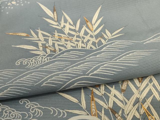 平和屋着物＊夏物 訪問着 絽 駒刺繍 立波草葉文 銀彩 正絹 逸品 AABD4495jd