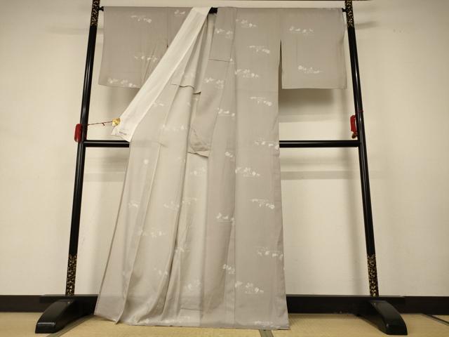 平和屋着物＊夏物 小紋 絽 流水草花文 正絹 逸品 AABD4502jd