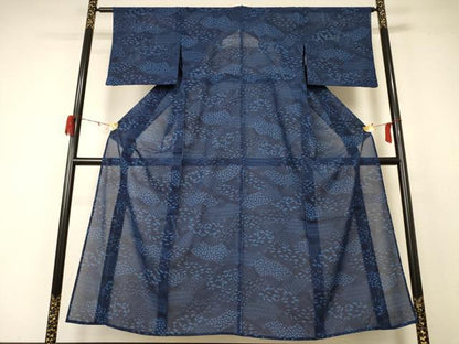 平和屋着物＊夏物 小紋 絽 扇子文 洗える着物 AABD4510jd