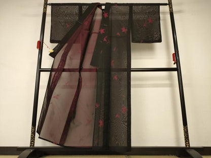 平和屋着物＊夏物 小紋 紗 舞葉文 正絹 逸品 未使用 AABD4514jd
