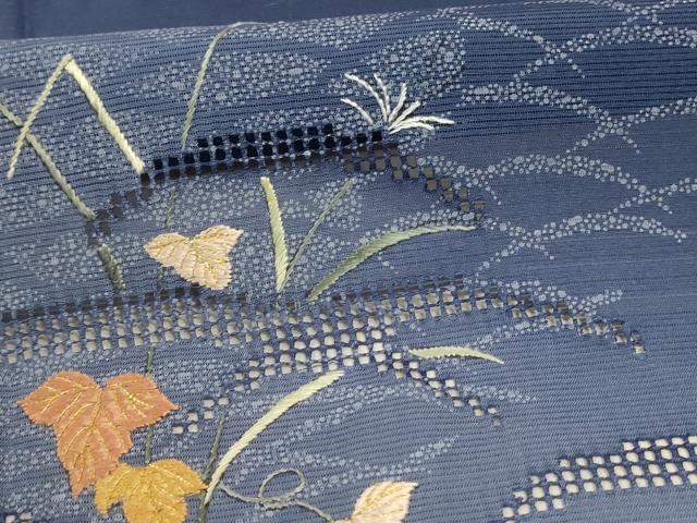 平和屋着物＊夏物 訪問着 絽 刺繍 蔦の葉芝文 暈し染め 正絹 逸品 AABD4517jd