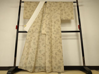 平和屋着物＊夏物 紗紬 枝花文 正絹 逸品 AABD4526jd