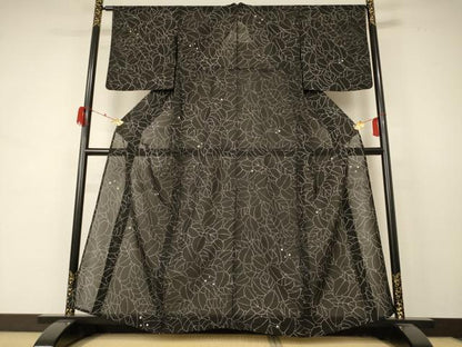 平和屋着物＊夏物 小紋 絽 葉尽くし 正絹 逸品 AABD4533jd