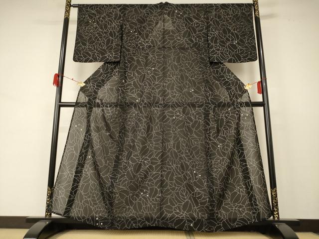 平和屋着物＊夏物 小紋 絽 葉尽くし 正絹 逸品 AABD4533jd