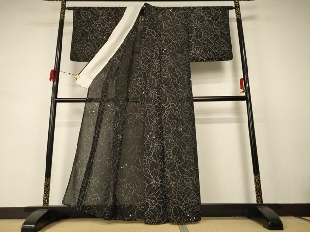 平和屋着物＊夏物 小紋 絽 葉尽くし 正絹 逸品 AABD4533jd