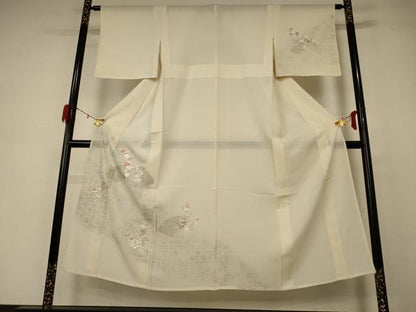 平和屋着物＊夏物 訪問着 絽 刺繍 地紙花文 銀彩 正絹 逸品 AABD4536jd