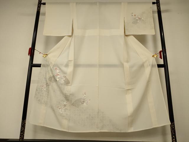 平和屋着物＊夏物 訪問着 絽 刺繍 地紙花文 銀彩 正絹 逸品 AABD4536jd