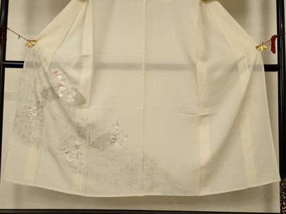 平和屋着物＊夏物 訪問着 絽 刺繍 地紙花文 銀彩 正絹 逸品 AABD4536jd