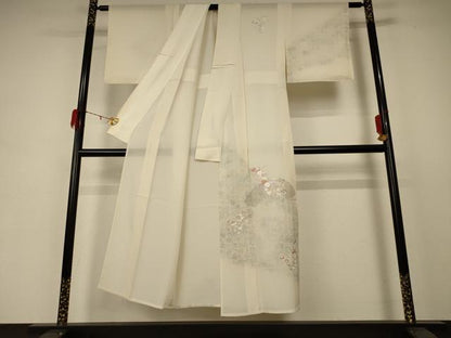 平和屋着物＊夏物 訪問着 絽 刺繍 地紙花文 銀彩 正絹 逸品 AABD4536jd