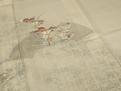 平和屋着物＊夏物 訪問着 絽 刺繍 地紙花文 銀彩 正絹 逸品 AABD4536jd