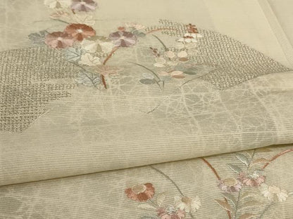 平和屋着物＊夏物 訪問着 絽 刺繍 地紙花文 銀彩 正絹 逸品 AABD4536jd