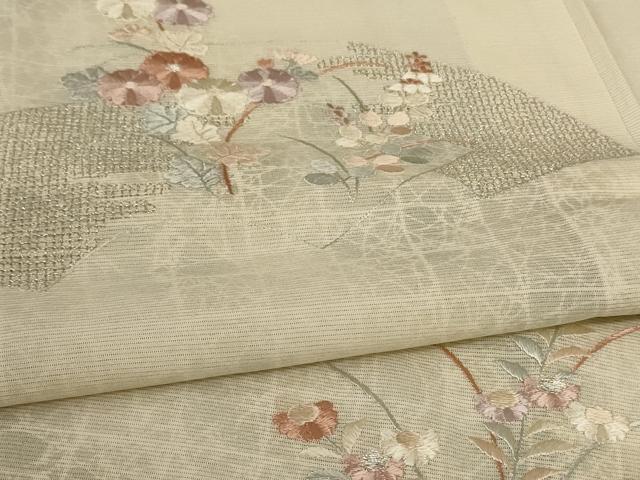平和屋着物＊夏物 訪問着 絽 刺繍 地紙花文 銀彩 正絹 逸品 AABD4536jd
