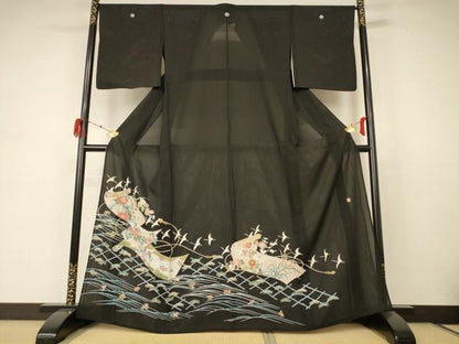 平和屋着物＊夏物　黒留袖　絽　作家物　花鳥文　正絹　逸品　AABD4537jd