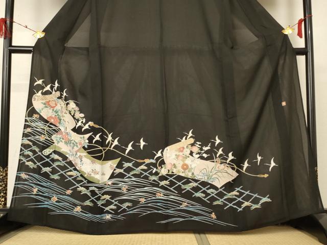 平和屋着物＊夏物　黒留袖　絽　作家物　花鳥文　正絹　逸品　AABD4537jd