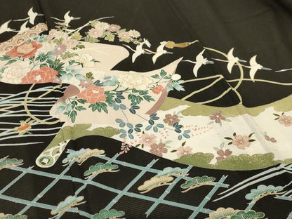平和屋着物＊夏物　黒留袖　絽　作家物　花鳥文　正絹　逸品　AABD4537jd