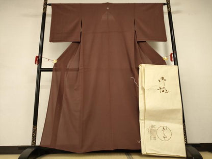 平和屋着物＊夏物 銀座きしや 色無地 絽縮緬 茶褐色 たとう紙付き 正絹 逸品 AABD4538jd