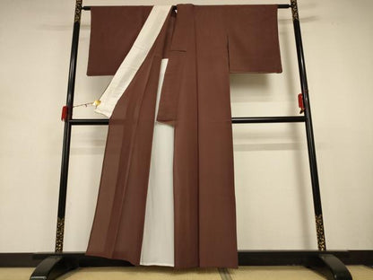 平和屋着物＊夏物 銀座きしや 色無地 絽縮緬 茶褐色 たとう紙付き 正絹 逸品 AABD4538jd