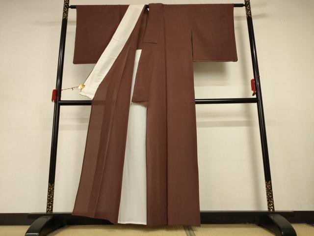 平和屋着物＊夏物 銀座きしや 色無地 絽縮緬 茶褐色 たとう紙付き 正絹 逸品 AABD4538jd