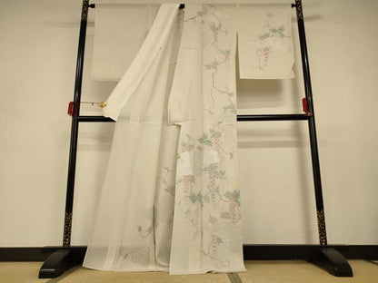 平和屋着物＊夏物 訪問着 変わり絽 駒刺繍 草花文 銀彩 正絹 逸品 AABD4539jd