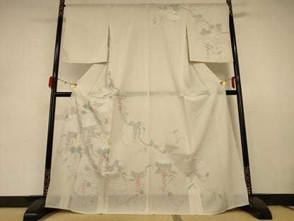 平和屋着物＊夏物 訪問着 変わり絽 駒刺繍 草花文 銀彩 正絹 逸品 AABD4539jd