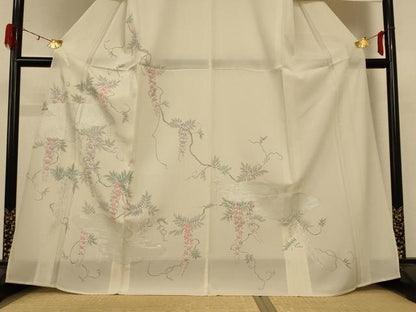 平和屋着物＊夏物 訪問着 変わり絽 駒刺繍 草花文 銀彩 正絹 逸品 AABD4539jd