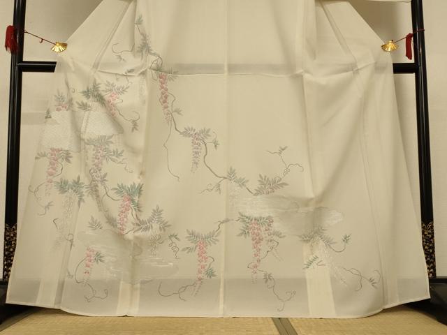 平和屋着物＊夏物 訪問着 変わり絽 駒刺繍 草花文 銀彩 正絹 逸品 AABD4539jd