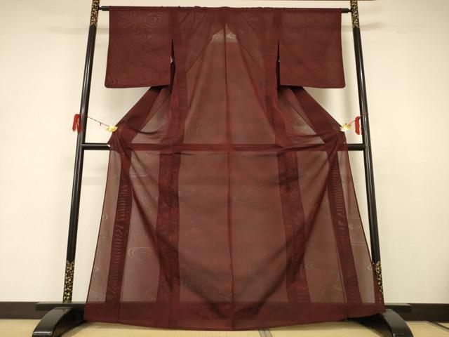 平和屋着物＊夏物 色無地 流水立波紋紗 葡萄茶色 正絹 逸品 未使用 AABD4540jd