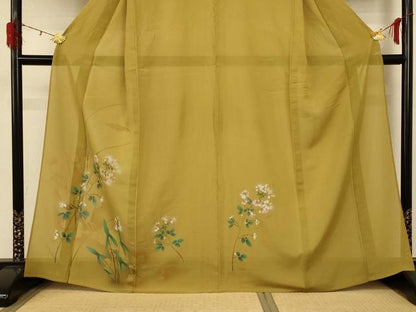 平和屋着物＊夏物 訪問着 絽 手描き 草花文 金彩 正絹 逸品 AABD4543jd
