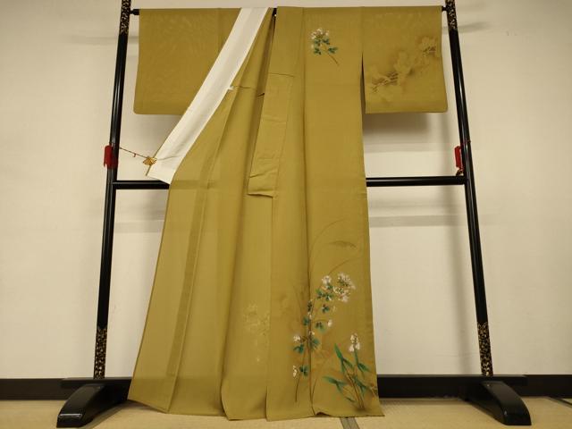 平和屋着物＊夏物 訪問着 絽 手描き 草花文 金彩 正絹 逸品 AABD4543jd