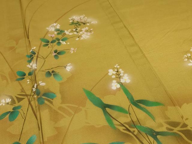 平和屋着物＊夏物 訪問着 絽 手描き 草花文 金彩 正絹 逸品 AABD4543jd