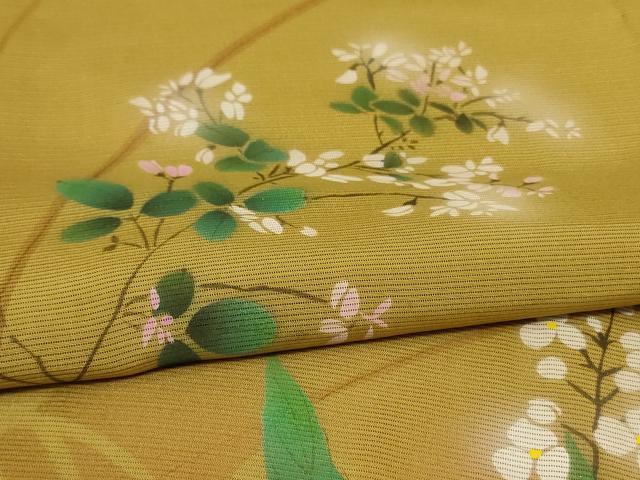 平和屋着物＊夏物 訪問着 絽 手描き 草花文 金彩 正絹 逸品 AABD4543jd