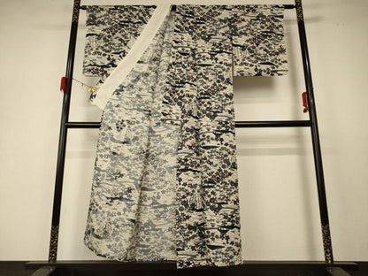 平和屋着物＊夏物　小紋　絽　風景文　正絹　逸品　AABD4551jd