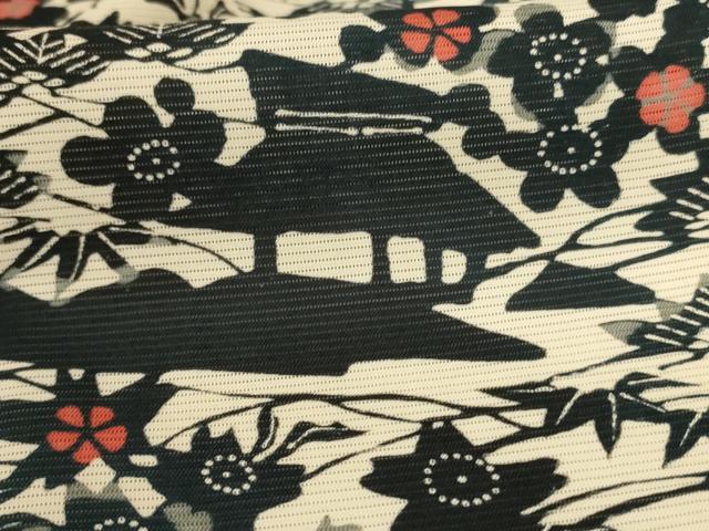 平和屋着物＊夏物　小紋　絽　風景文　正絹　逸品　AABD4551jd