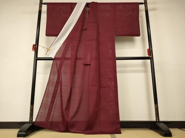 平和屋着物＊夏物 色無地 絽 葡萄茶色 洗える着物 AABD4561jd